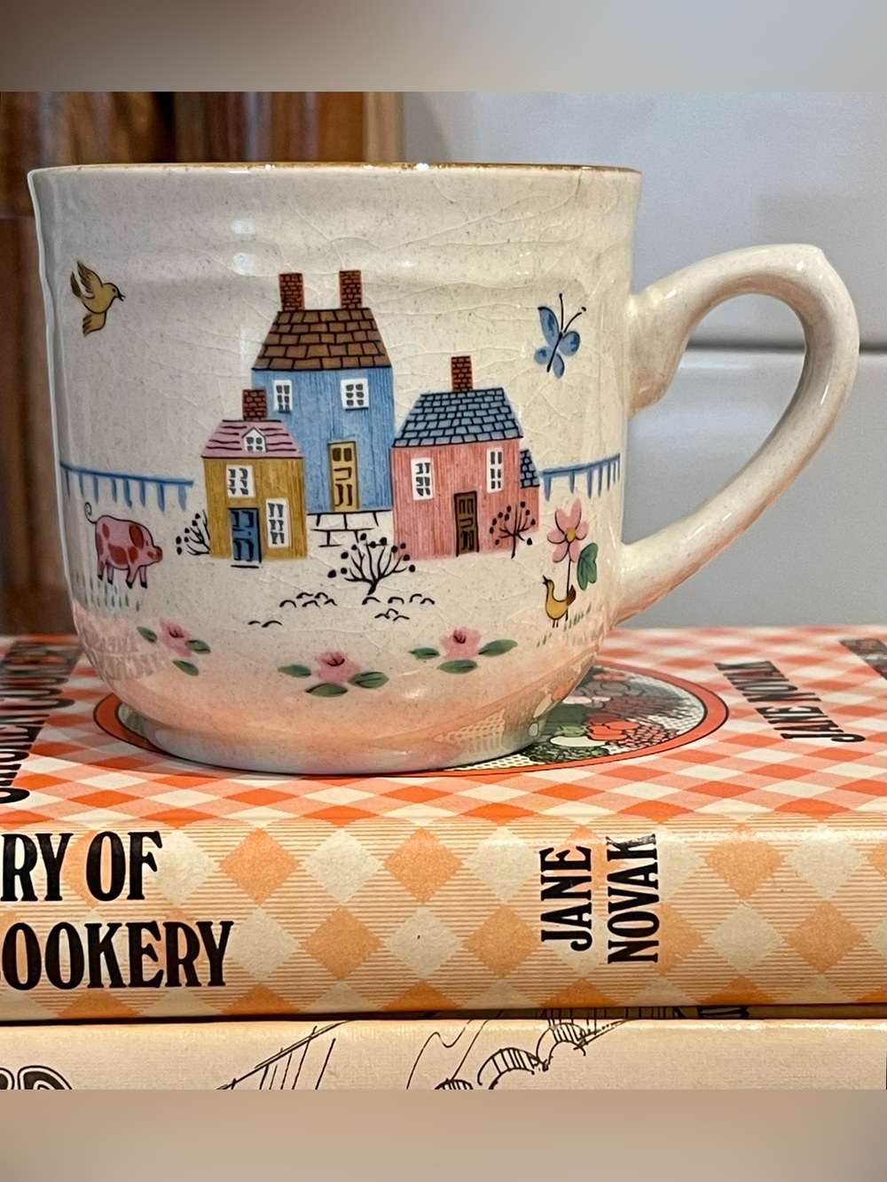 VTG International Silver Heartland Stoneware Coffee Mug Japan Country Cottage